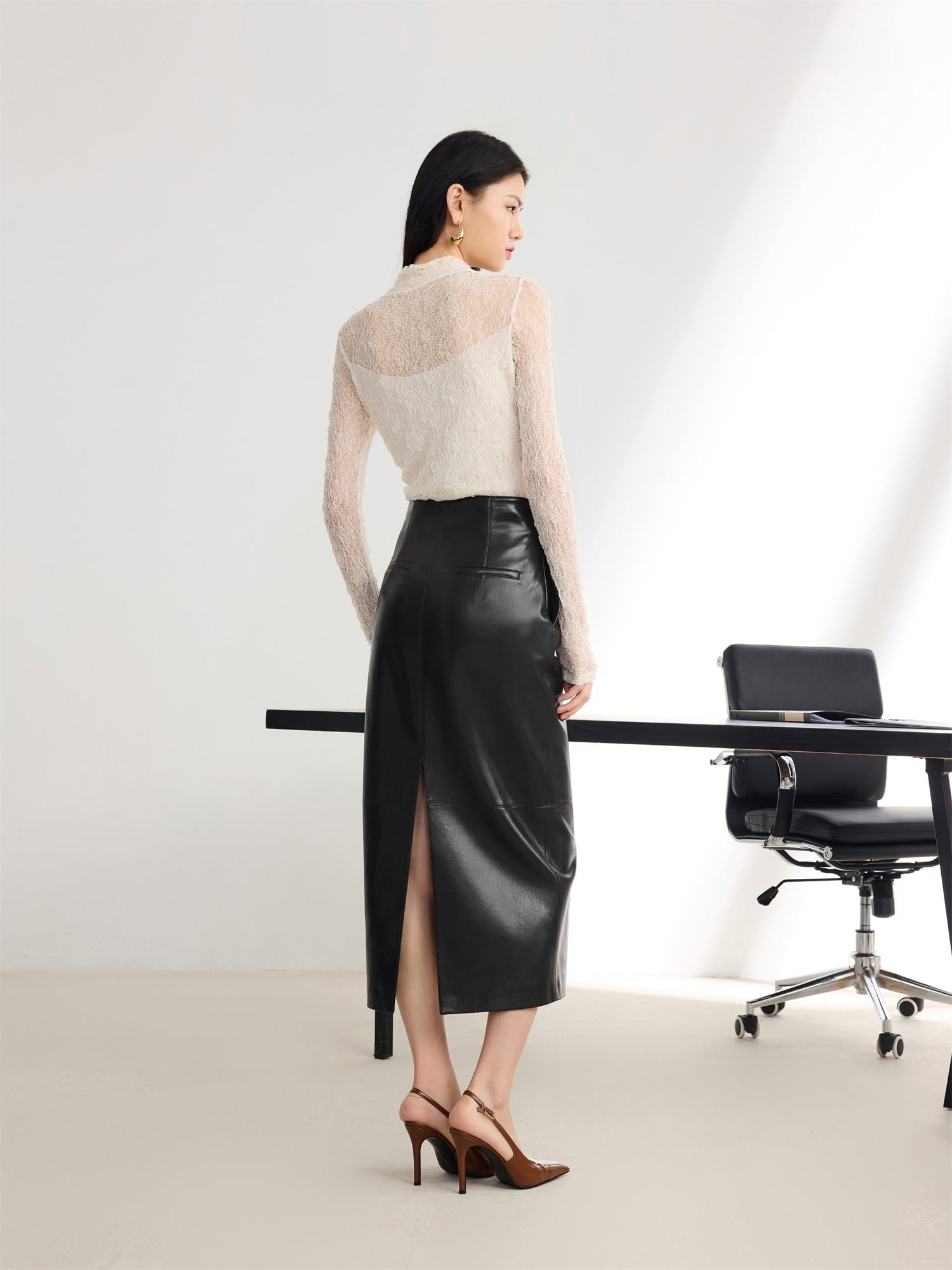 Glossy PU Leather Skirt | Black