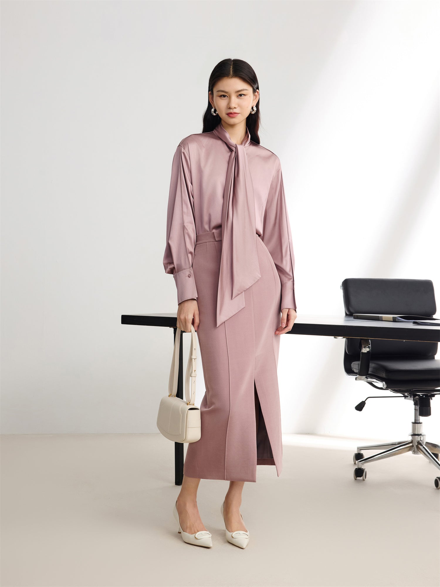 Heavy Silk Satin Ribbons Shirt | Purple