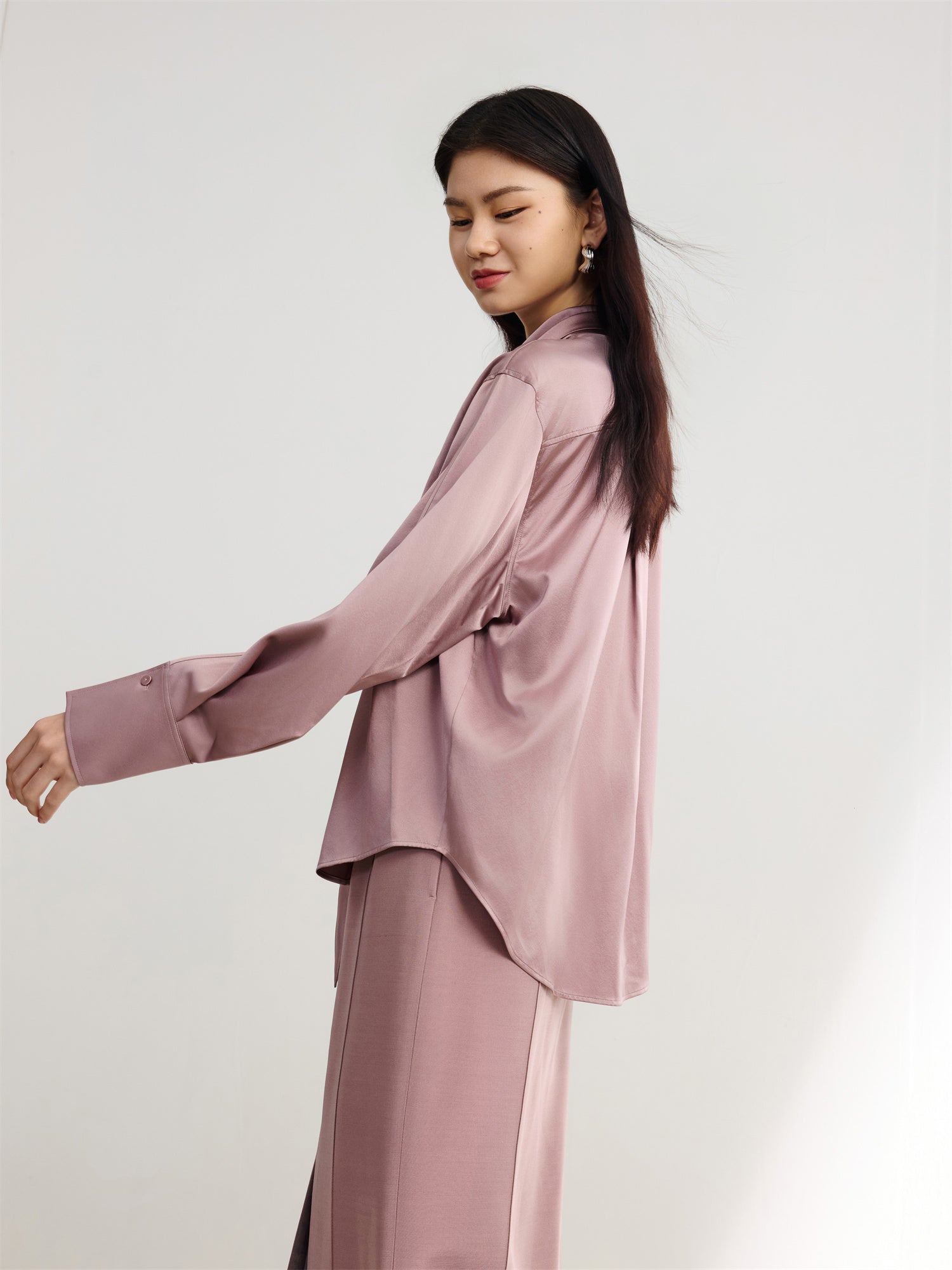 Heavy Silk Satin Ribbons Shirt | Purple