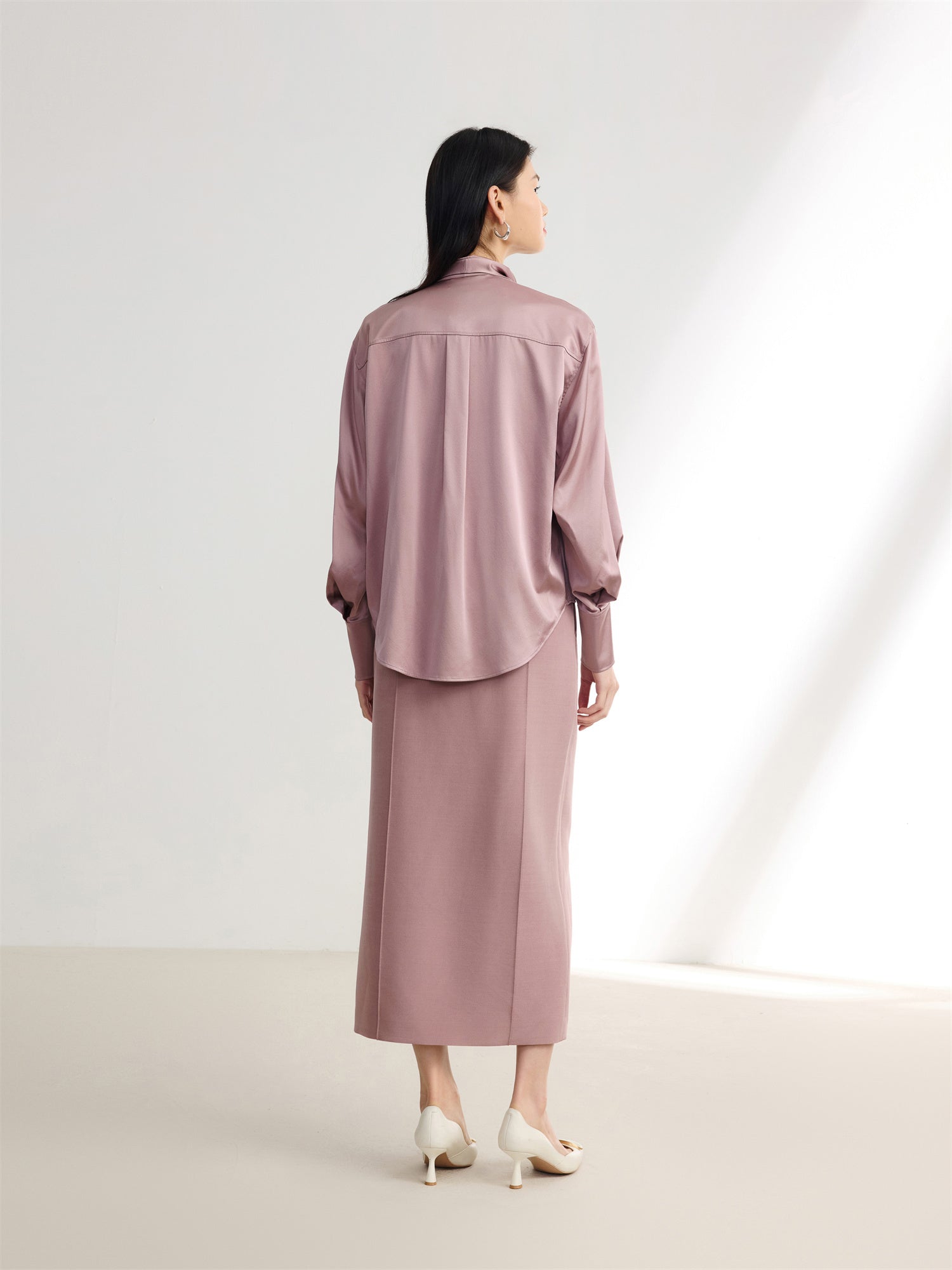 Heavy Silk Satin Ribbons Shirt | Purple