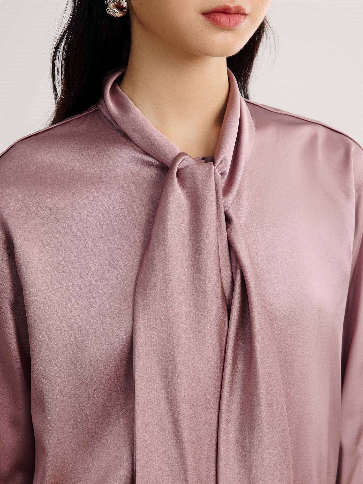 Heavy Silk Satin Ribbons Shirt | Purple