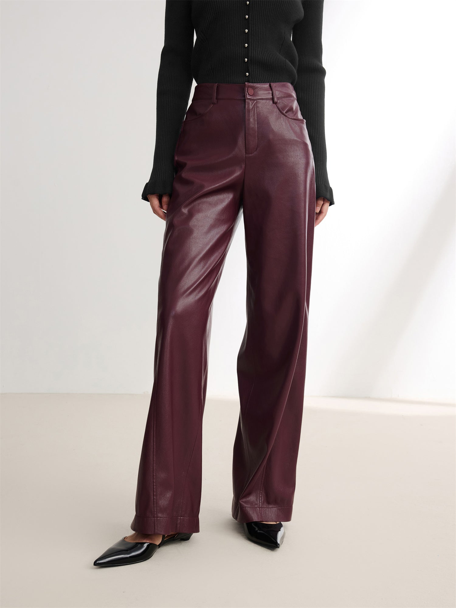 Faux Leather Pant | Wine Red