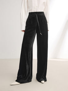 Velvet Wide-Leg Pants | Black