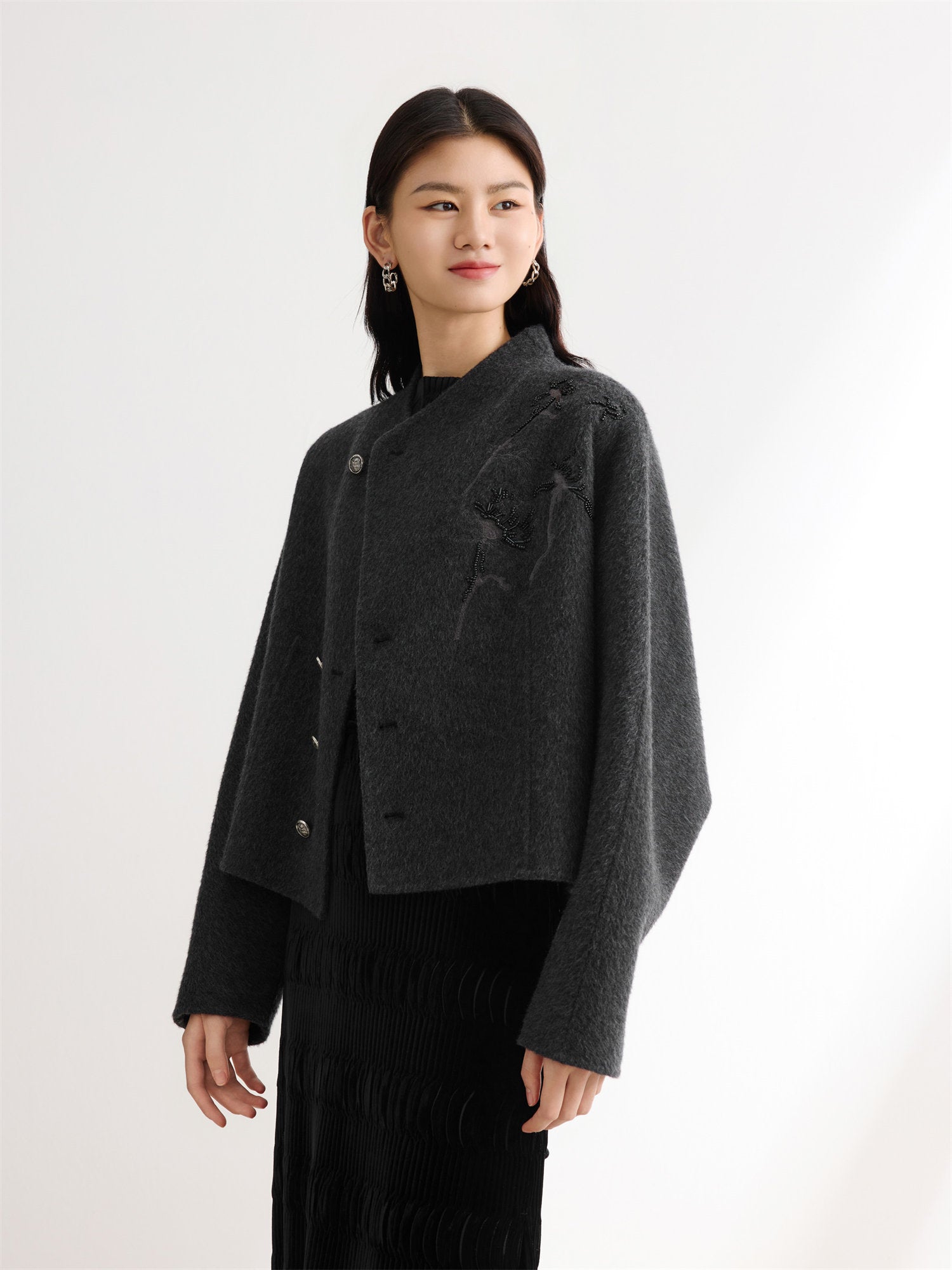 Chinese Style Double-Faced Short Coat | Grey