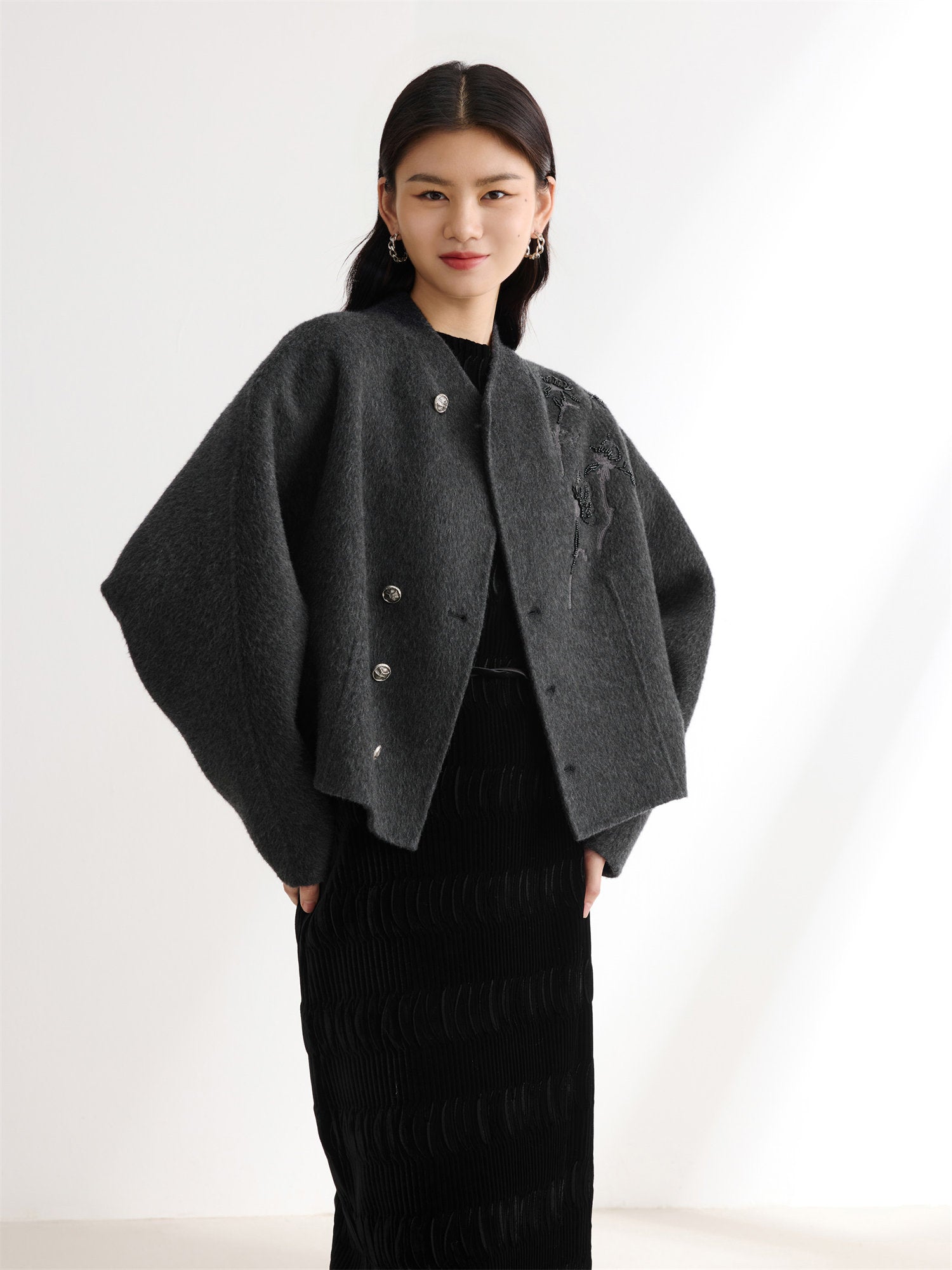 Chinese Style Double-Faced Short Coat | Grey