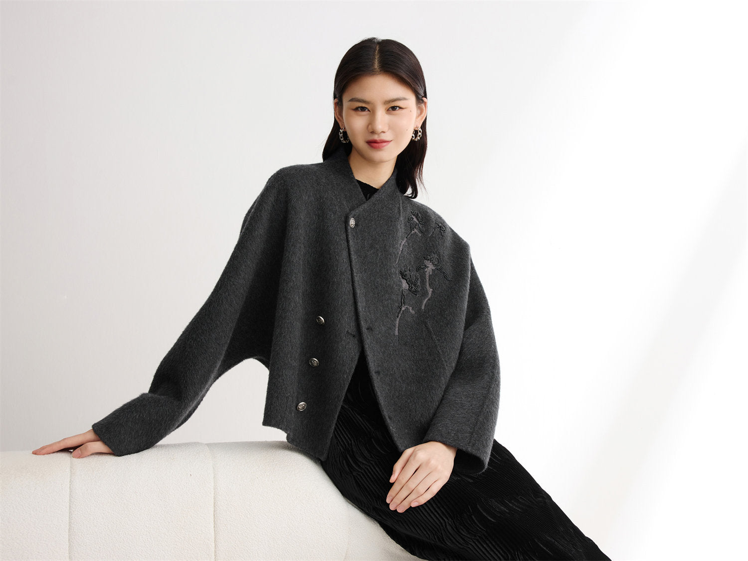 Chinese Style Double-Faced Short Coat | Grey