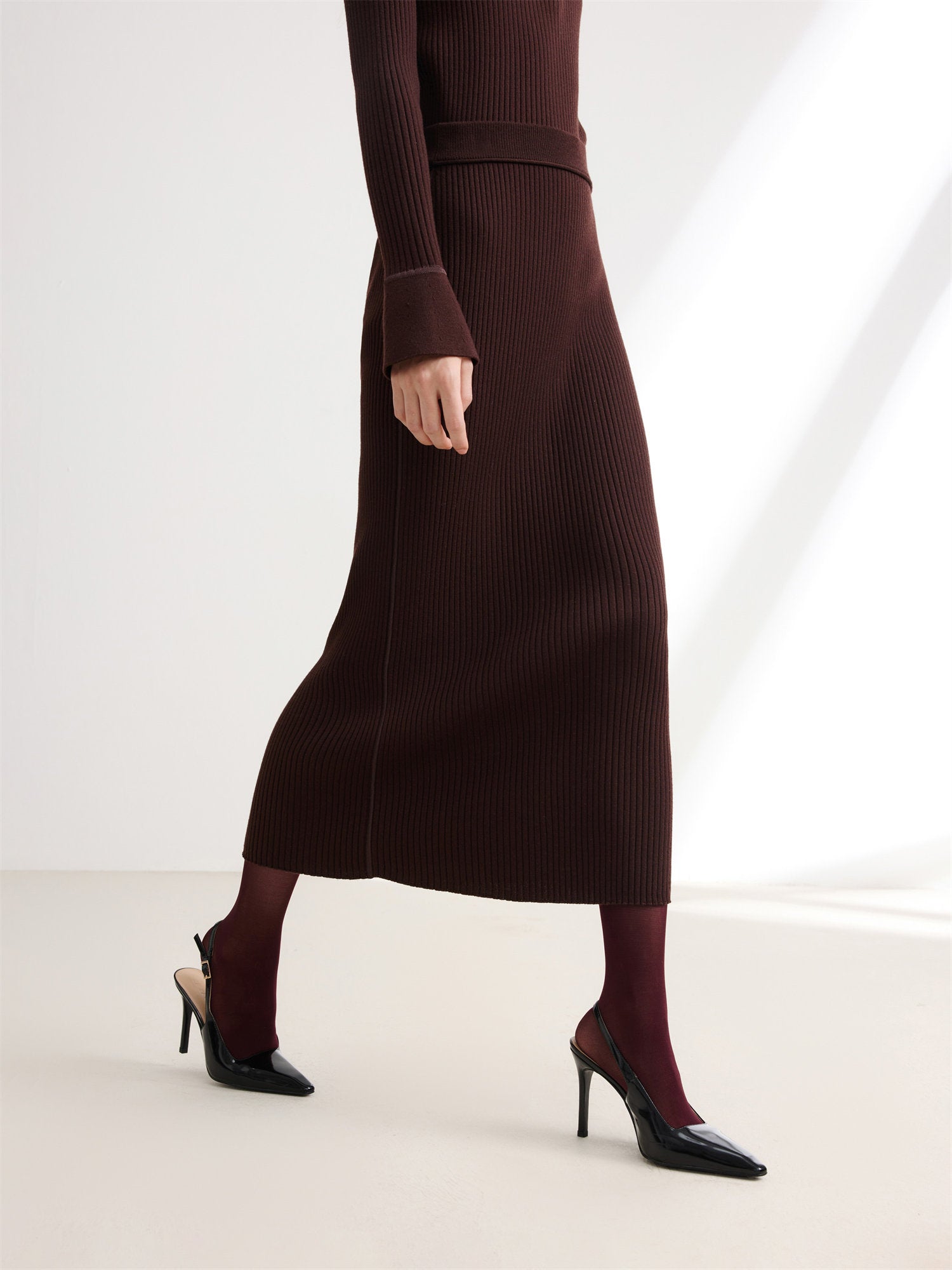Yak Wool Straight Midi Skirt | Brown
