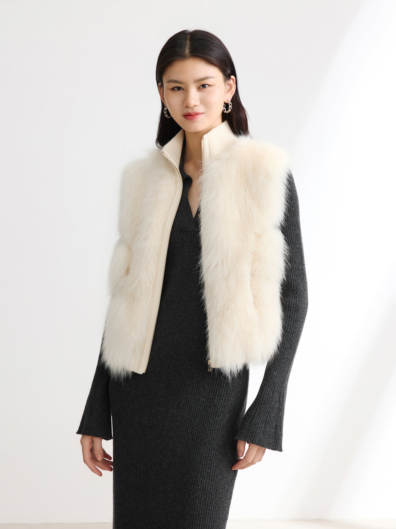 Sheep Wool & Cashmere Blend Vest | White