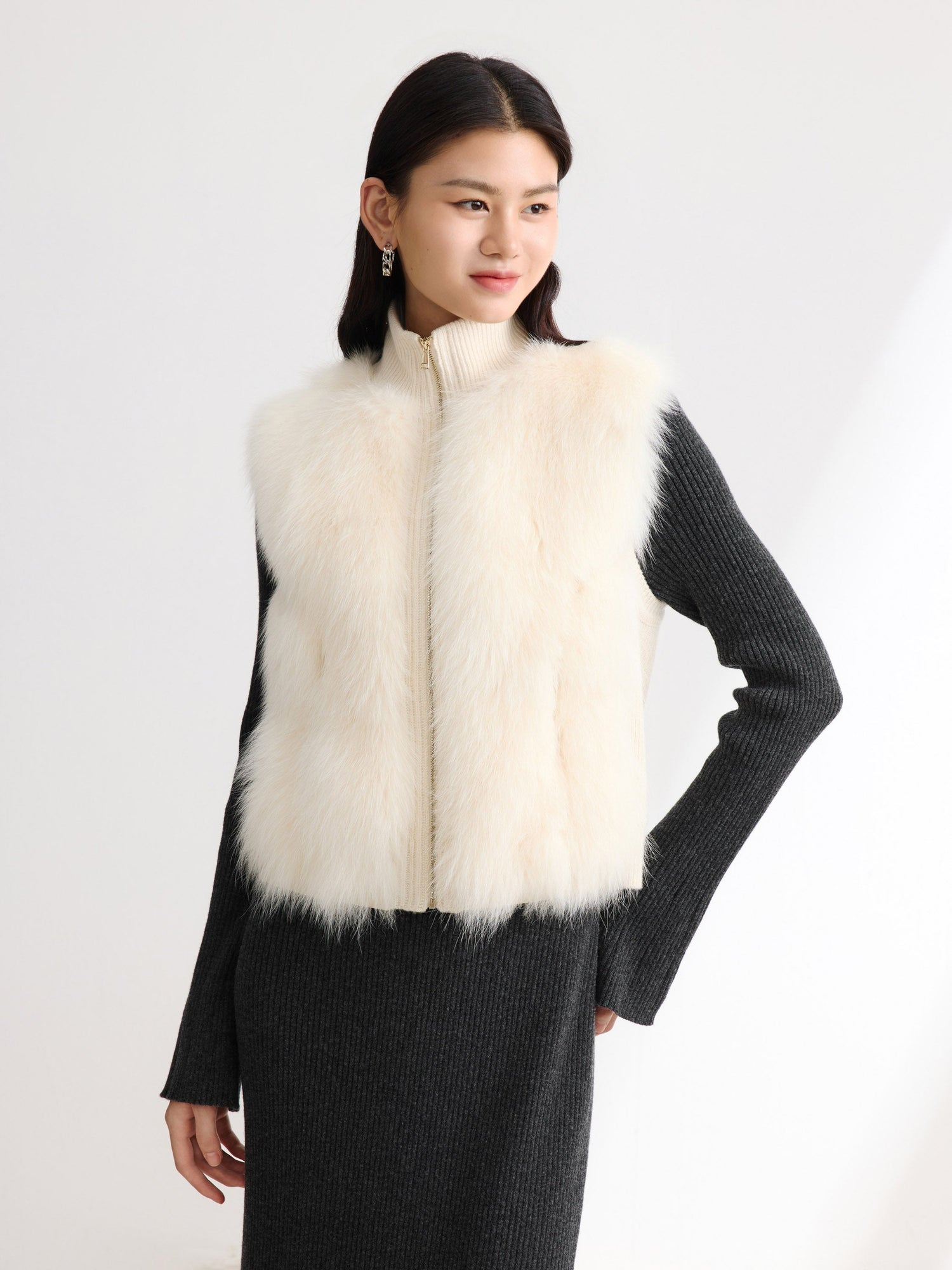Sheep Wool & Cashmere Blend Vest | White