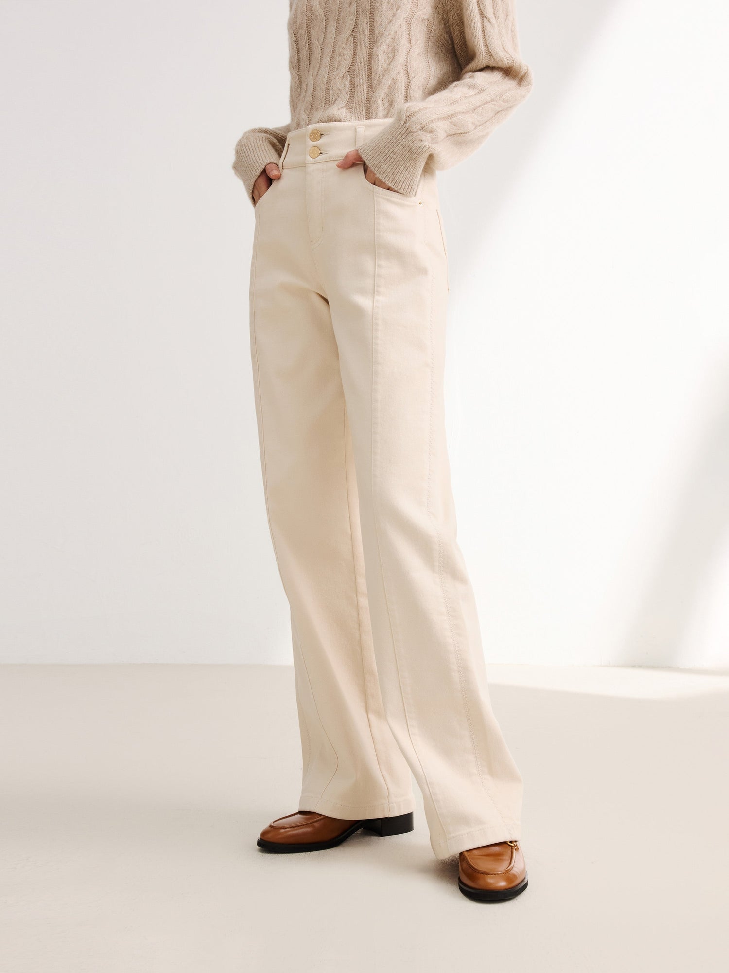High-Waisted Wide-Leg Jean | Beige