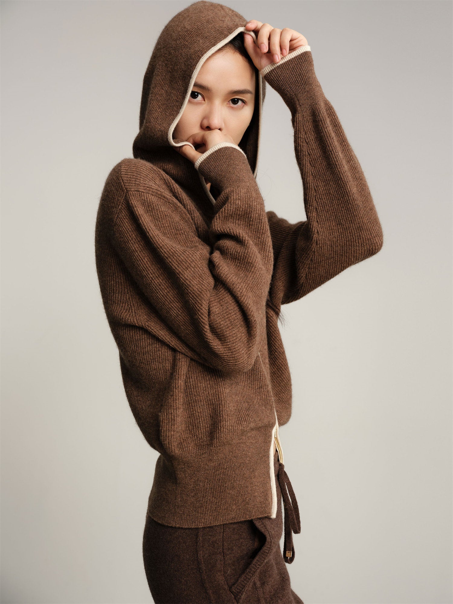 Yak Wool Zippered Hoodie | Brown