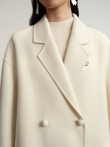 Notched Collar Cashmere Double-Breasted Coat | White