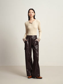 Leather Cargo Pants | Dark Brown