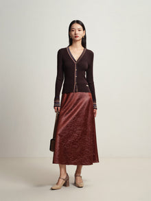 Ethnic Jacquard Knitted Cardigan | Brown