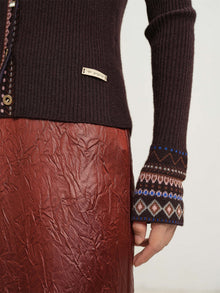 Ethnic Jacquard Knitted Cardigan | Brown
