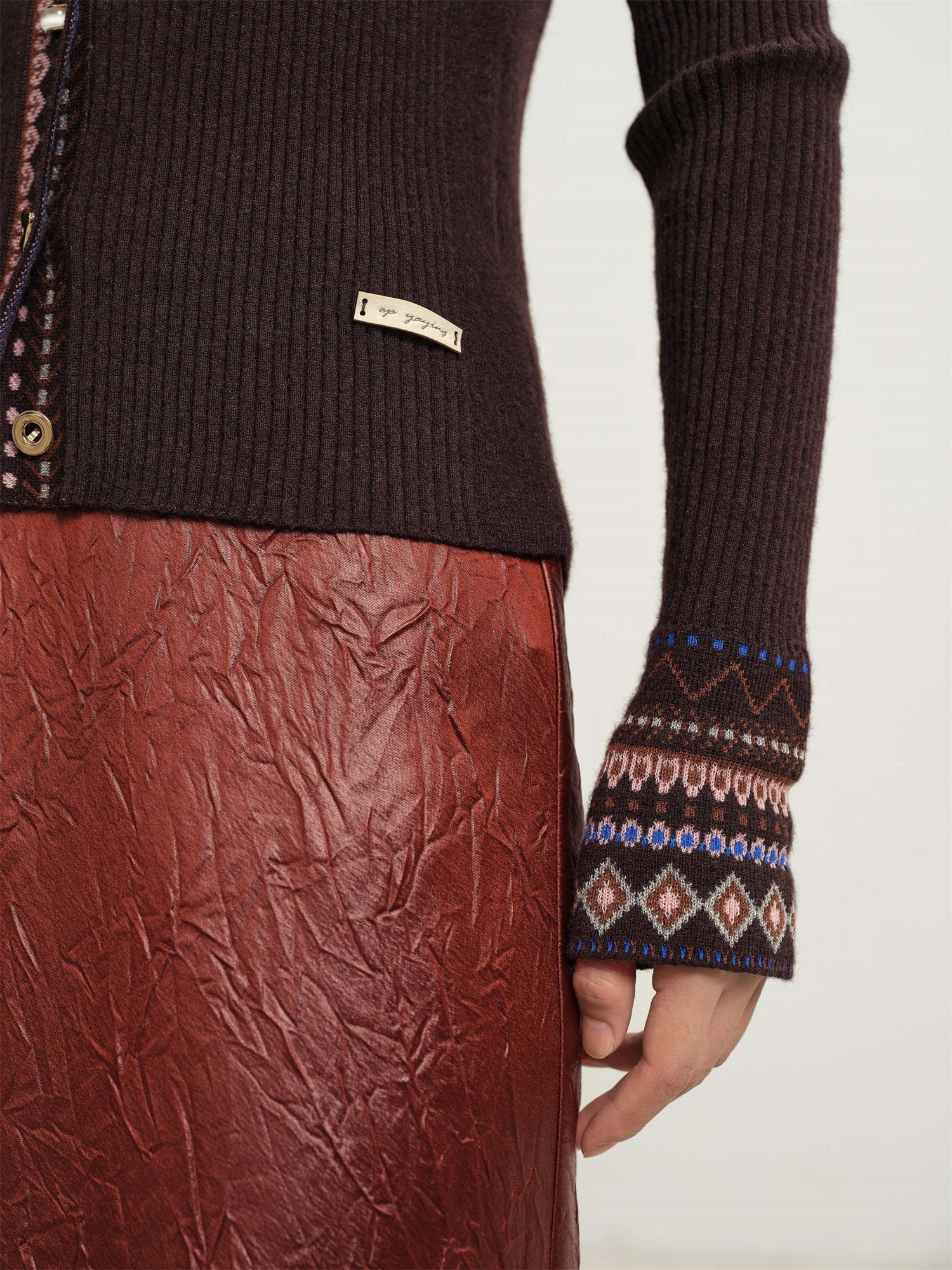 Ethnic Jacquard Knitted Cardigan | Brown