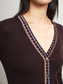 Ethnic Jacquard Knitted Cardigan | Brown