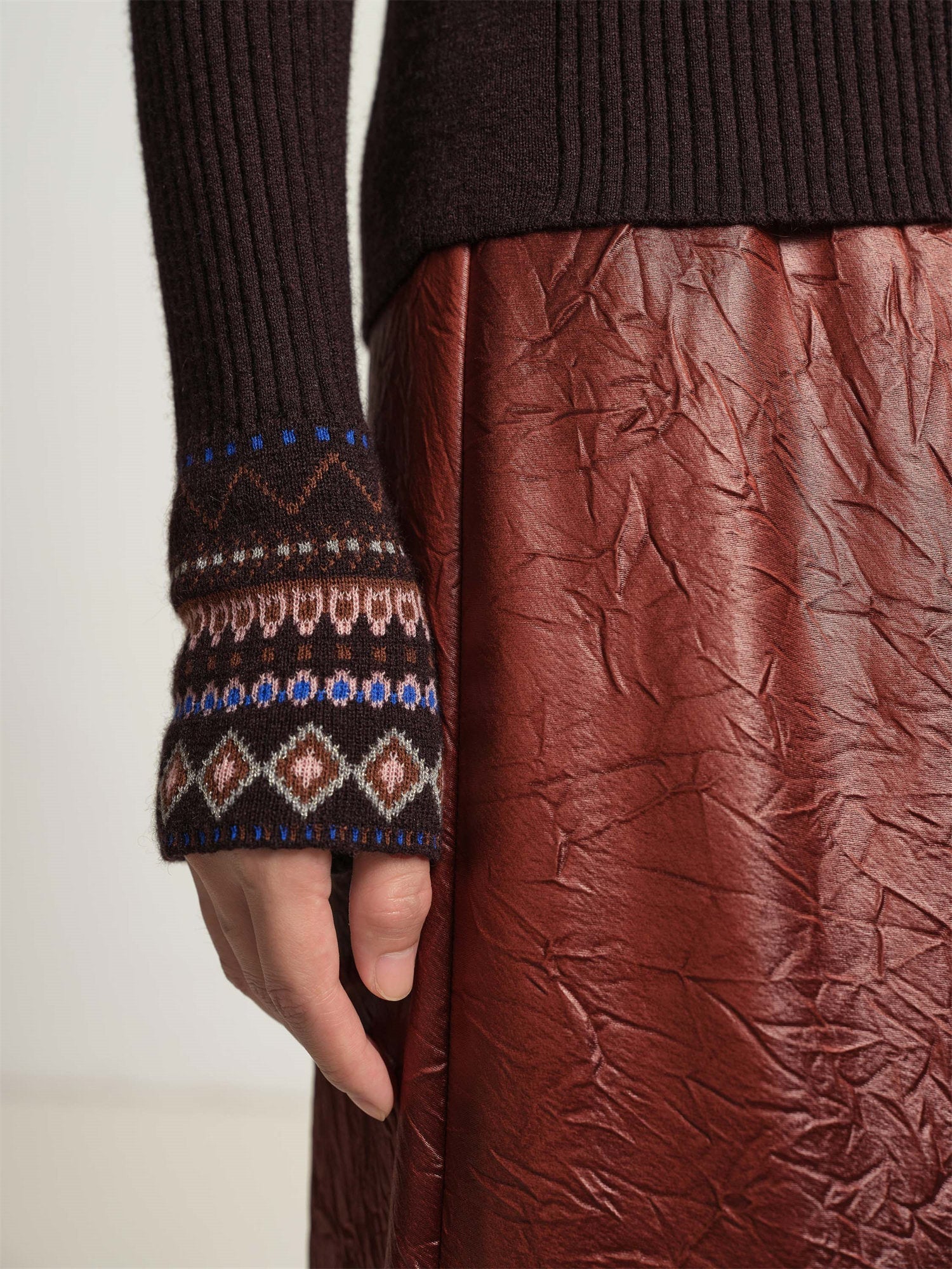 Ethnic Jacquard Knitted Cardigan | Brown