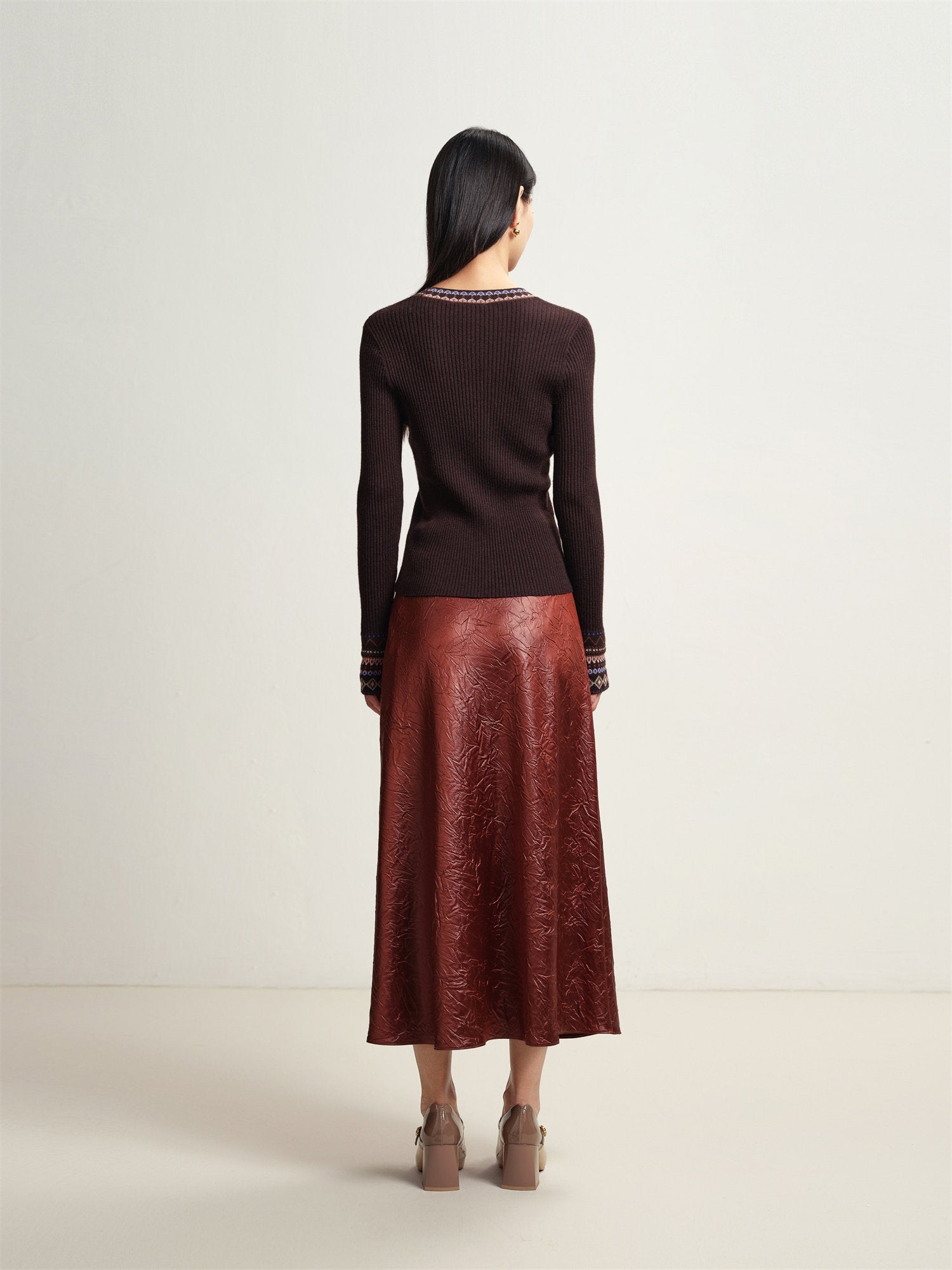 Ethnic Jacquard Knitted Cardigan | Brown