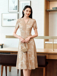 Jacquard Silk Dress | Khaki