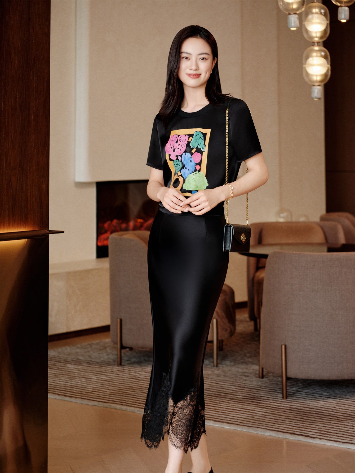 Triacetate Straight-Shoulder T-Shirt | Black