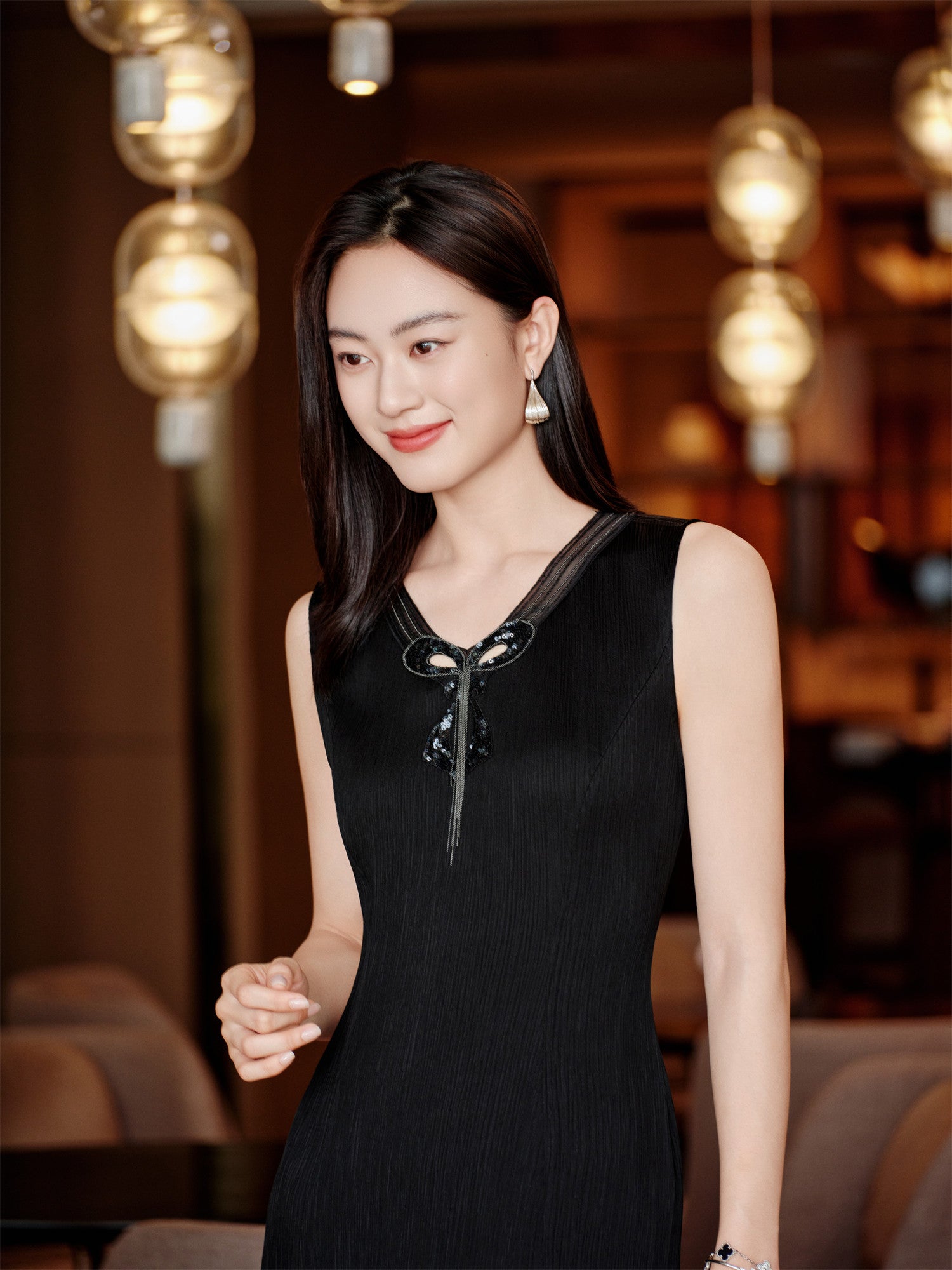 Pleated Triacetate Dress | Black