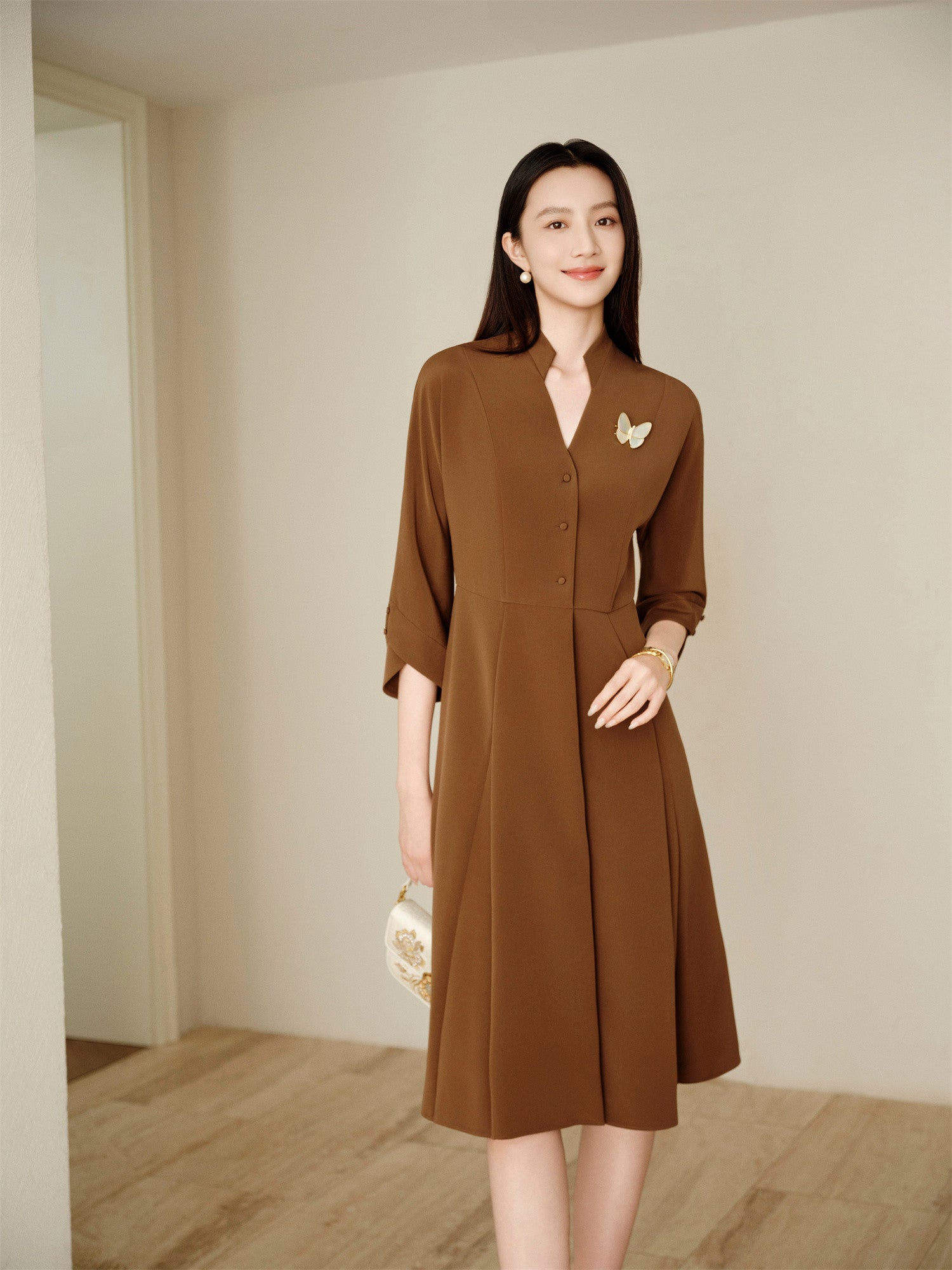 Silk Dress | Brown