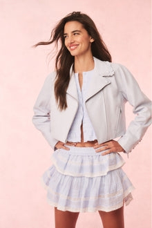 Rheisa Cropped Leather Moto Jacket | Celestial Blue