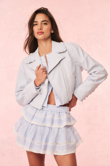 Rheisa Cropped Leather Moto Jacket | Celestial Blue