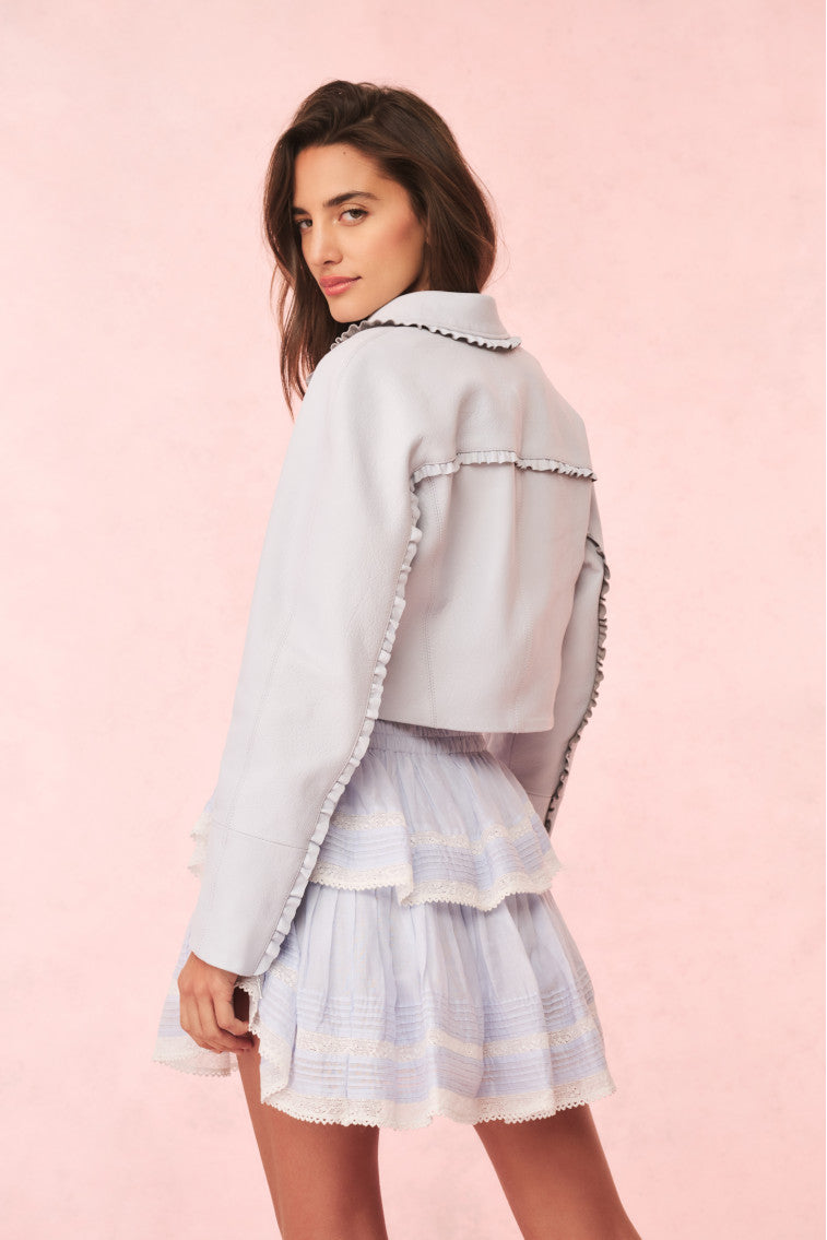 Rheisa Cropped Leather Moto Jacket | Celestial Blue