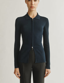 Womens | The Zip-Up Polo in Viscose | Navy