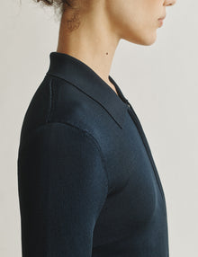 Womens | The Zip-Up Polo in Viscose | Navy