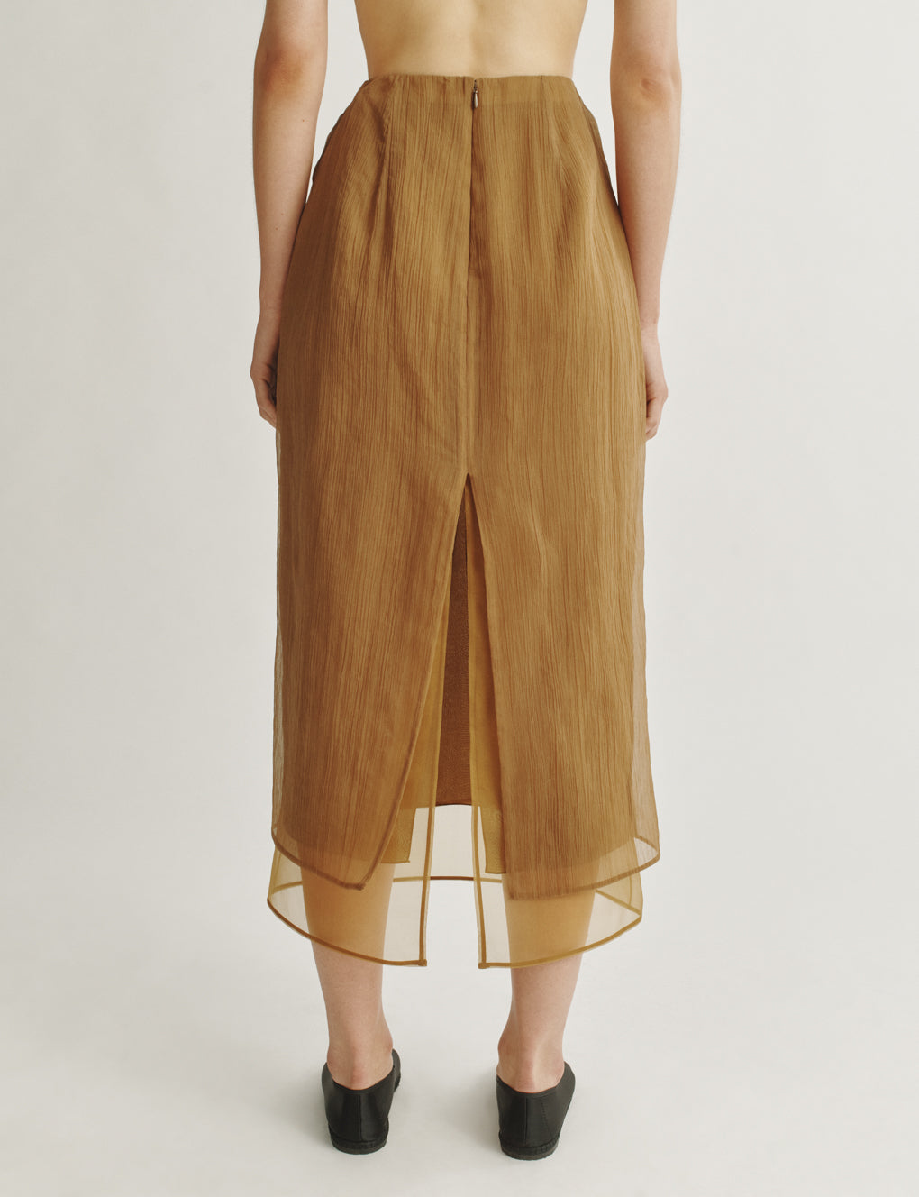 Womens | The Sheer Overlay Skirt in Starched Chiffon | Bronze
