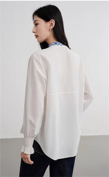 Ethnic-Style Stand Collar Shirt | White