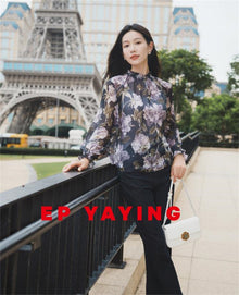 Silk Peony Print Pullover Top | Purple