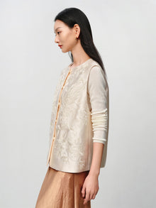 Phoenix Wears Peony Heavy Embroidered Vest Jacket | White