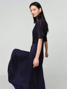 Pleated Patchwork Dress | Navy