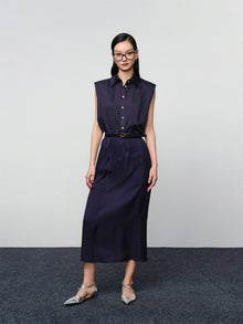Straight-Cut Acetate Midi Skirt | Navy