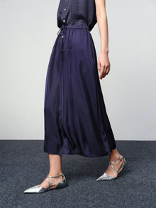 Straight-Cut Acetate Midi Skirt | Navy