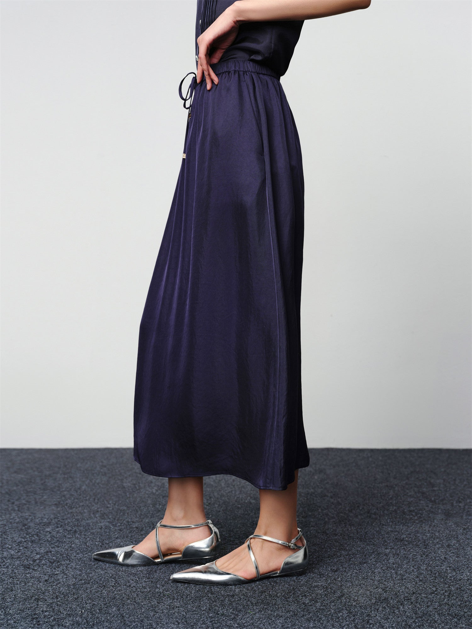 Straight-Cut Acetate Midi Skirt | Navy