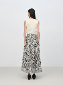 Cotton Printed Pleated Skirt | Black