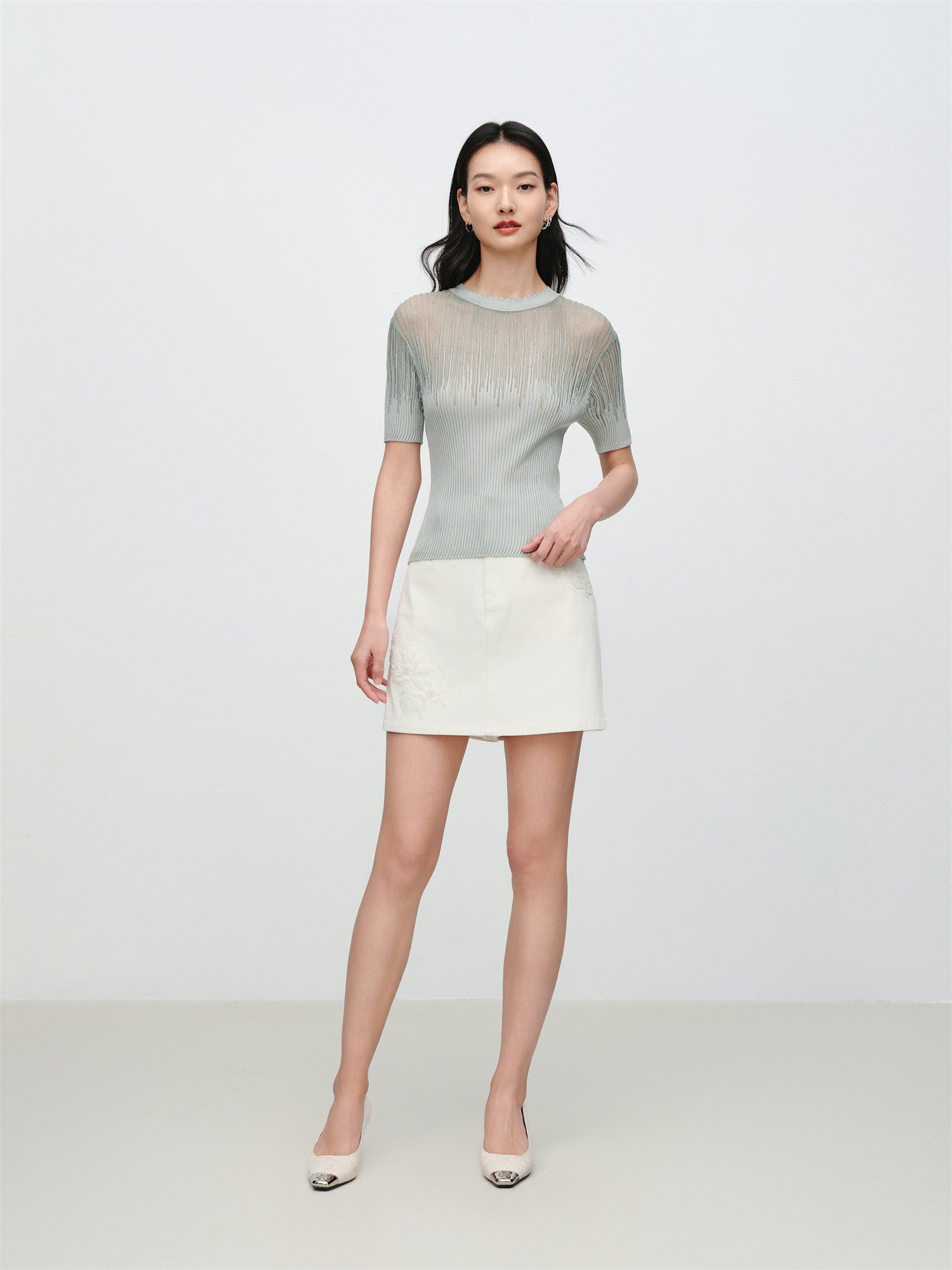 Acetate Rhinestone-Embellished Top | Green