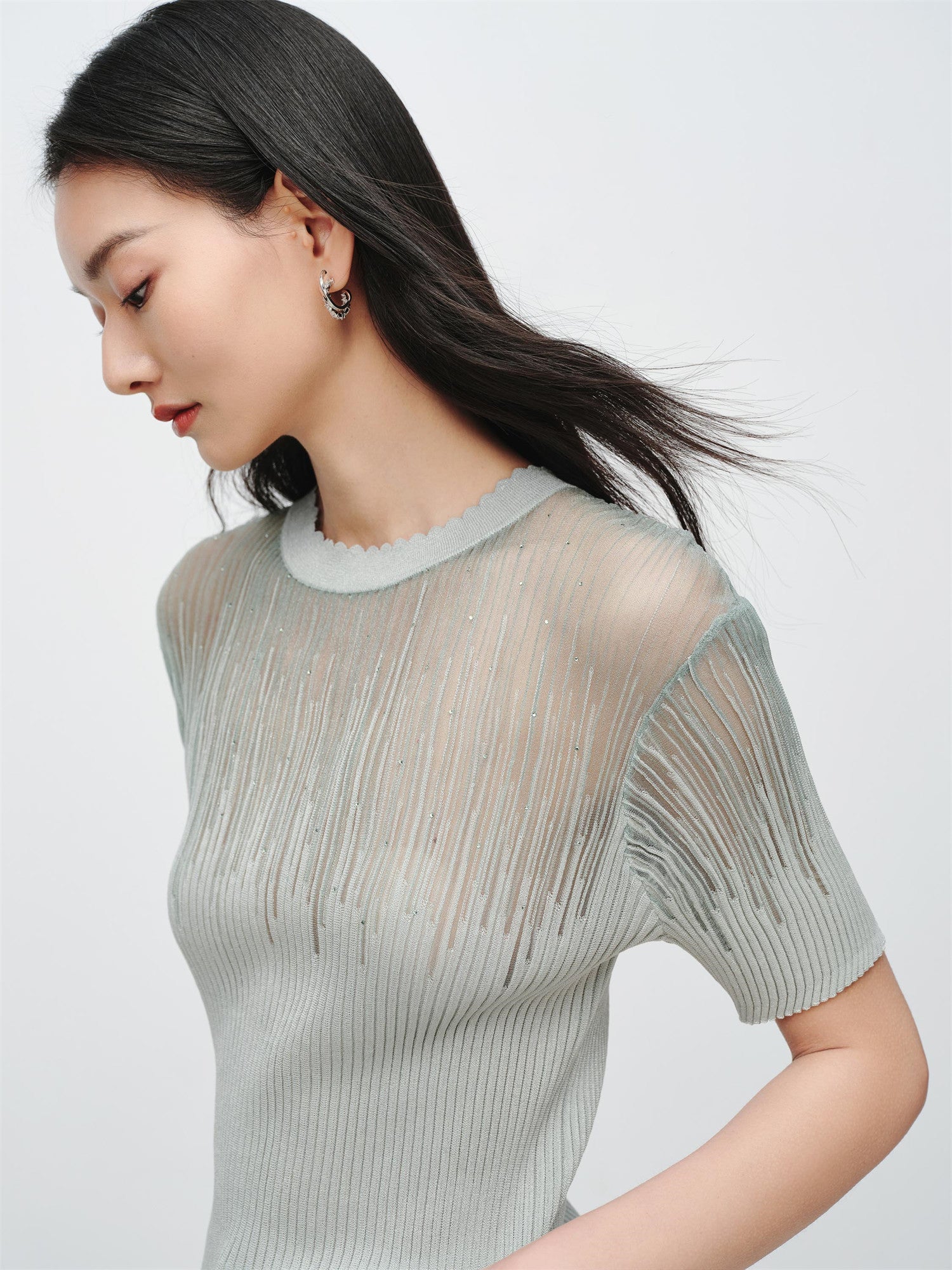 Acetate Rhinestone-Embellished Top | Green