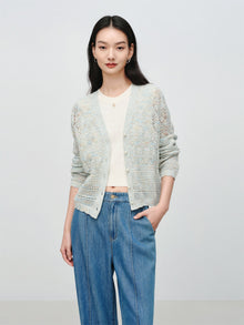 Hollow Fitted Knit Cardigan | Blue