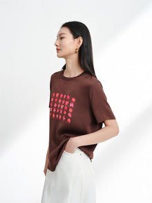 Silk Cooling Short-Sleeve Top | Brown