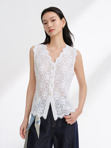 Straight-Cut Lace Vest | White