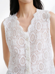 Straight-Cut Lace Vest | White