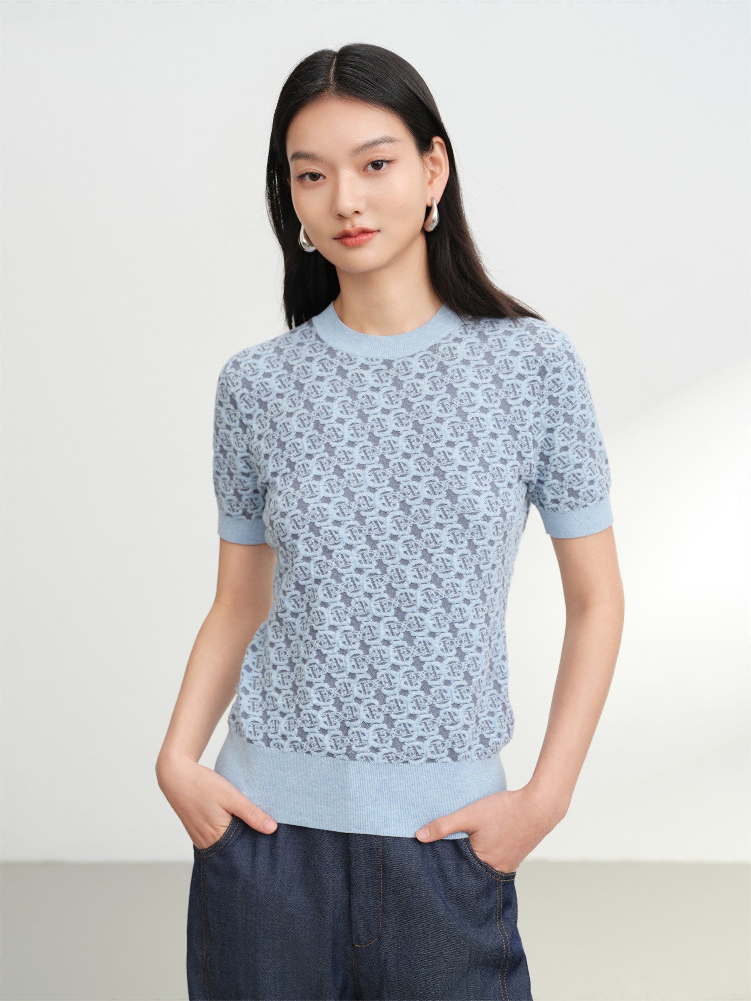 Geometric Textured Knit Sweater | Blue