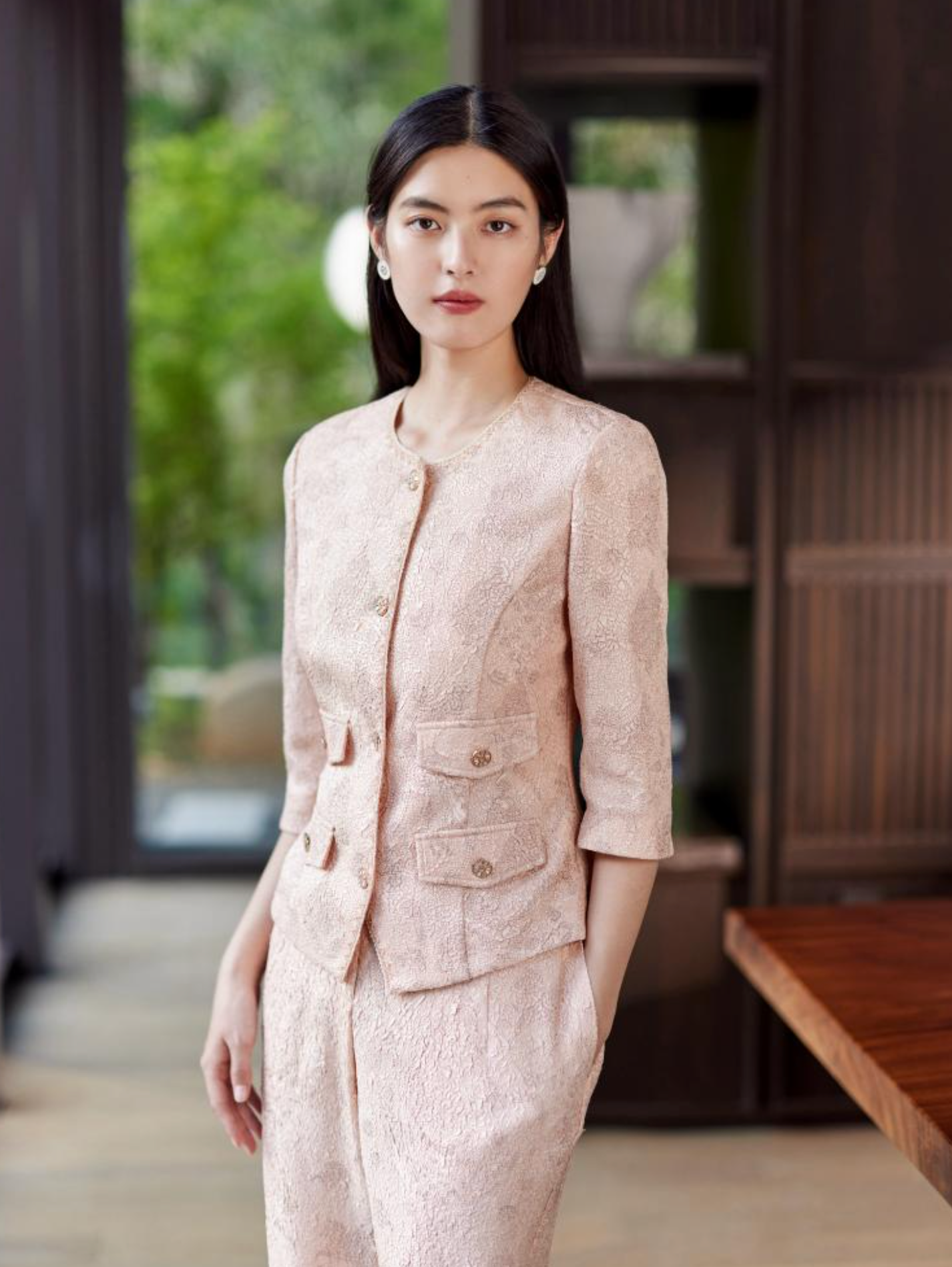 Blush Embroidered Cropped Jacket | Beige