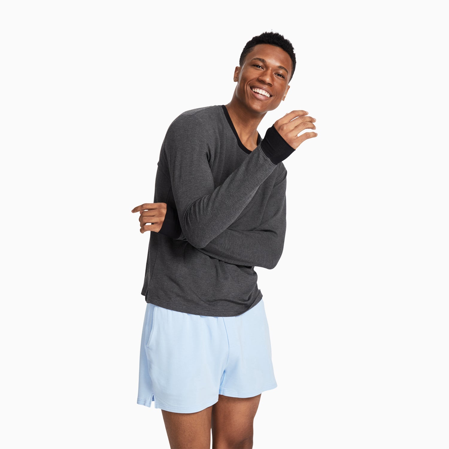 Modal French Terry Long-Sleeve Lounge Tee | Gray/Black